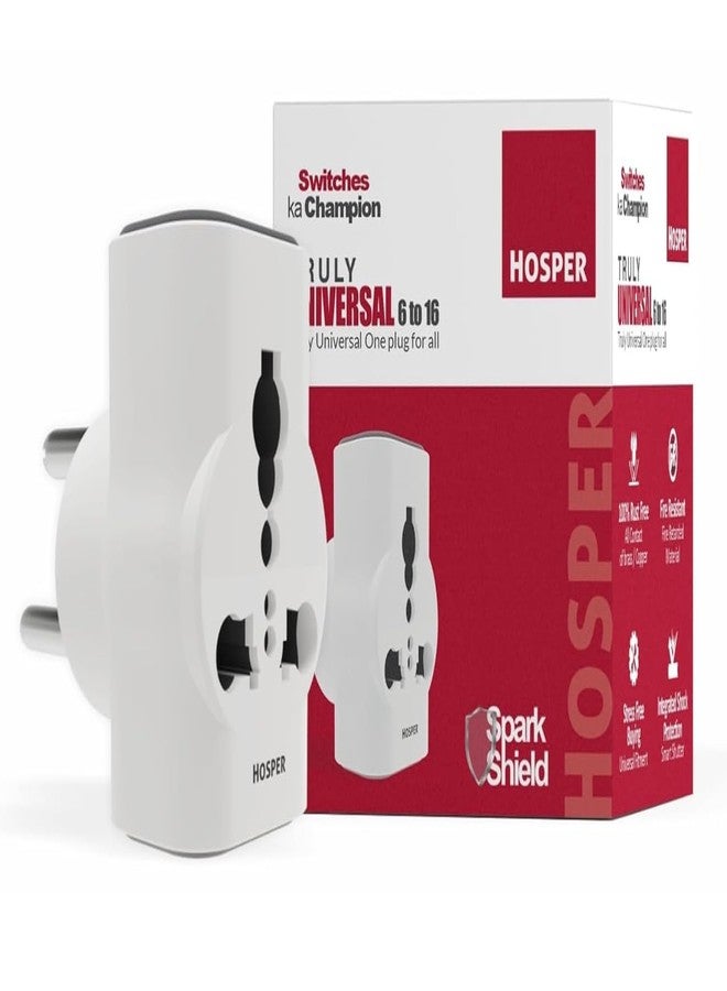 Hosper 6A to 16A Converter Plug | Truly Universal Multi Plug Power Adapter | 3 Pin Adapter Socket for Heavy Duty Appliances | Universal Socket Converter - White - Image 2
